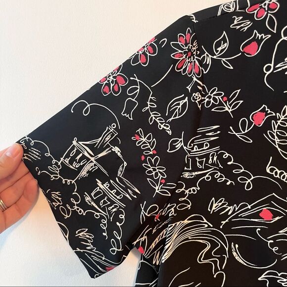 Notations Petite Small Novelty Printed Short Sleeve Button Down Shirt - Picture 5 of 6